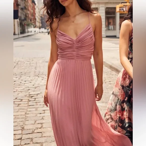 Express | Dresses | Express Pink Pleated Halter Spaghetti Strap Dress |  Poshmark